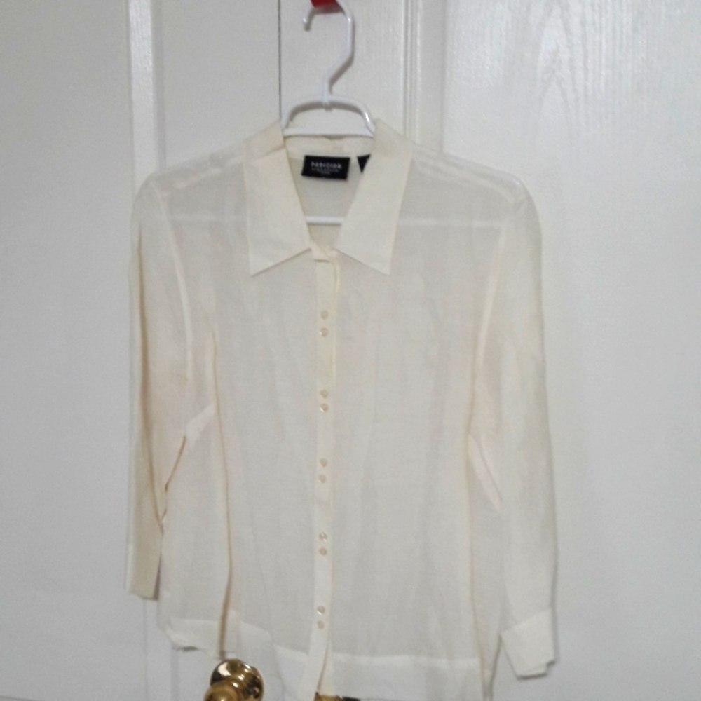 New Linen/Silk blouse Ivory PL 3/4 sleeve